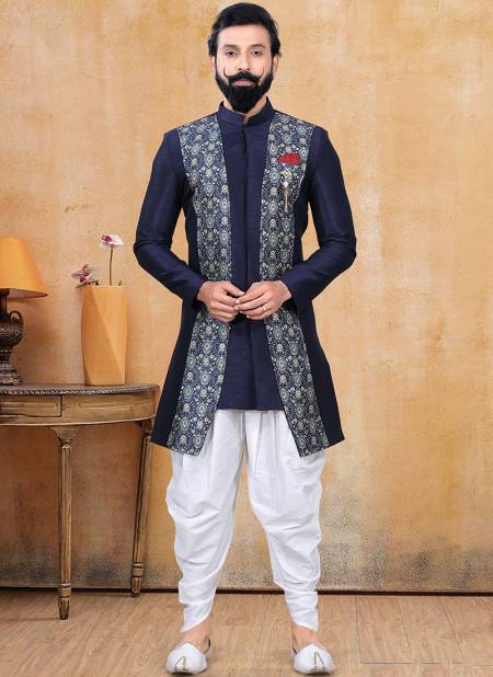 Navy Blue Colour Harsoni New Latest Designer Jacquard Party Wear Indowestern Collection 1331